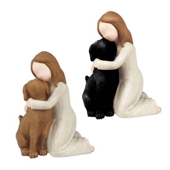 Figurka dívky se psem z pryskyřice Ručně malovaná socha anděla pro psy pro milovníky psů Soustrastné dárky při ztrátě mazlíčka pro domácí ložnici obývací pokoj Stolní polička