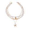 European & American Beach Style Starfish & Seashell Pendant Layered Necklace with Imitation Pearl Beads for Women