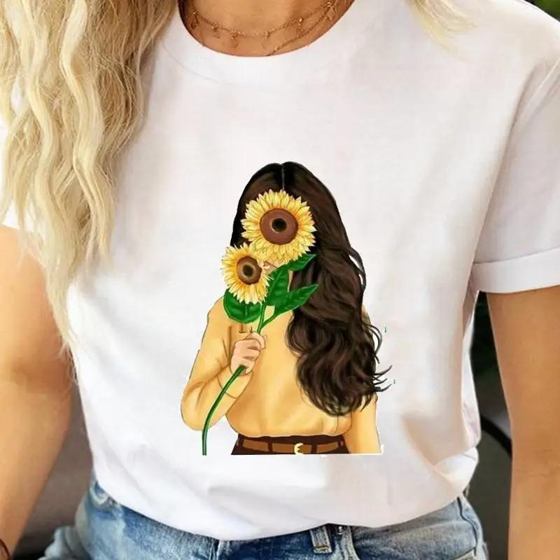 Beauty Flower Graphic Streetwear Fashion Girls TShirts Harajuku Y2K Clothes Short Sleeve Summer Tee Casual FeUnisex ONeck Tops