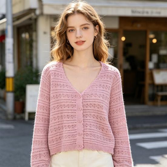 Dámský háčkovaný přehoz na plážovou dovolenou, boho, s výřezy, dlouhý rukáv, zapínání na knoflíky, letní košile na ochranu před sluncem