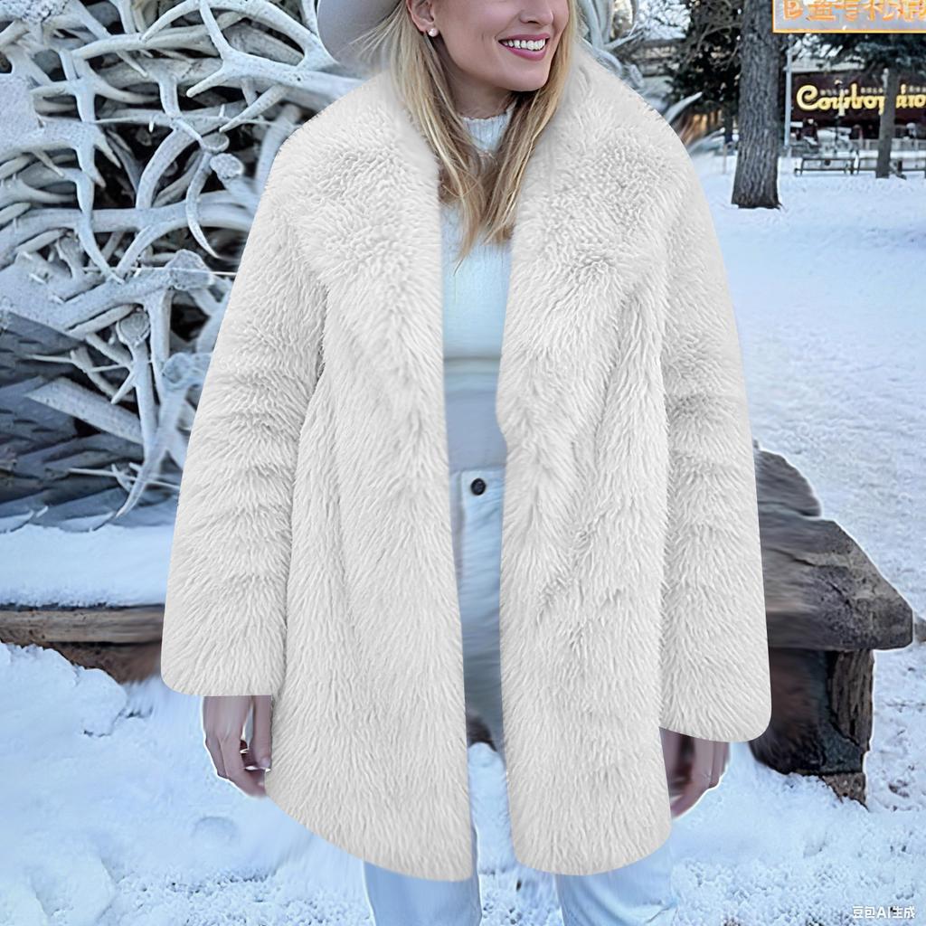 Women's Fashionable Warm Long Sleeve Solid Color Furry Collar Coat