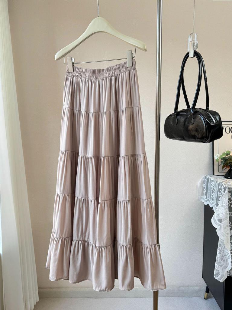 2026 New Korean Style High Waist Flowy Tiered Patchwork Skirt for Women