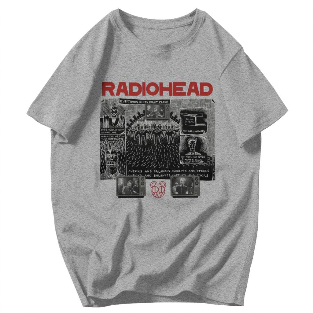 Men T Shirt Everything In Its Right Place Rock Radio Head Band Vintage Summer Y2K Graphic Oneck Unisex Clothing T Shirts
