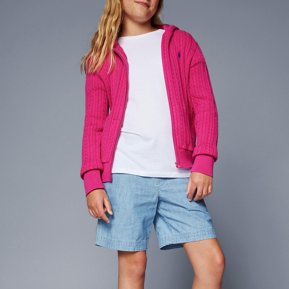 Polo Ralph Lauren Solid Cable Knit Zip-Up Hoodie Kids Sweaters Magenta 313916533-005