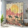 1Pc Western Sunset Cowboy Landscape Shower Curtain - Polyester Fabric Bathroom Decor With 12 Hooks, 70.8X70.8 Inches, Vibrant