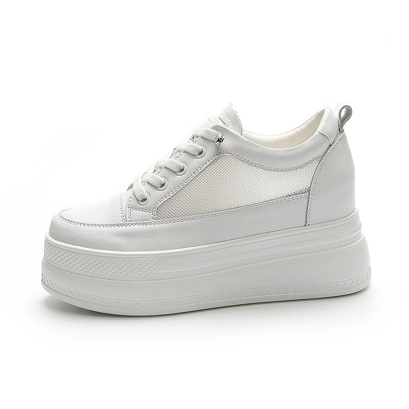 Little White Shoes Women's Inner Height Increases 2025 New Spring and Summer Mesh Breathable Cowhide Versatile Platform Shoes Casual Board Shoes Wome