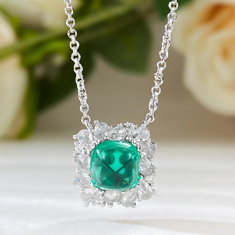 

Rongrongjin Retro Emerald Sugar Tower Necklace - 7x7 Square Pendant
