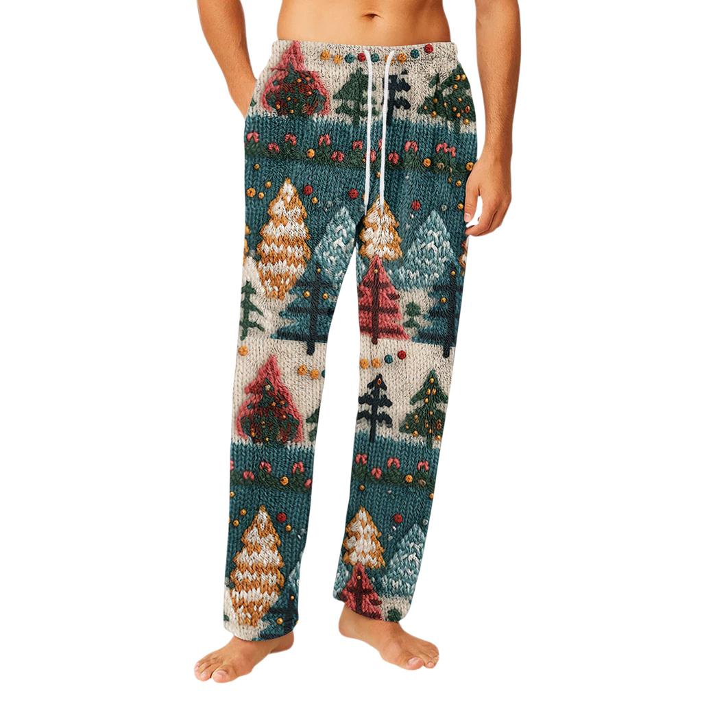 Men's Drawstring Pocket Flannel  Pants Homewear Sleep Pants
