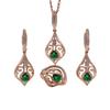 PATAYA Classical Rose Gold Color Green Light Blue Artificial Zircon Earring Ring Pendant  Necklace Combination Set