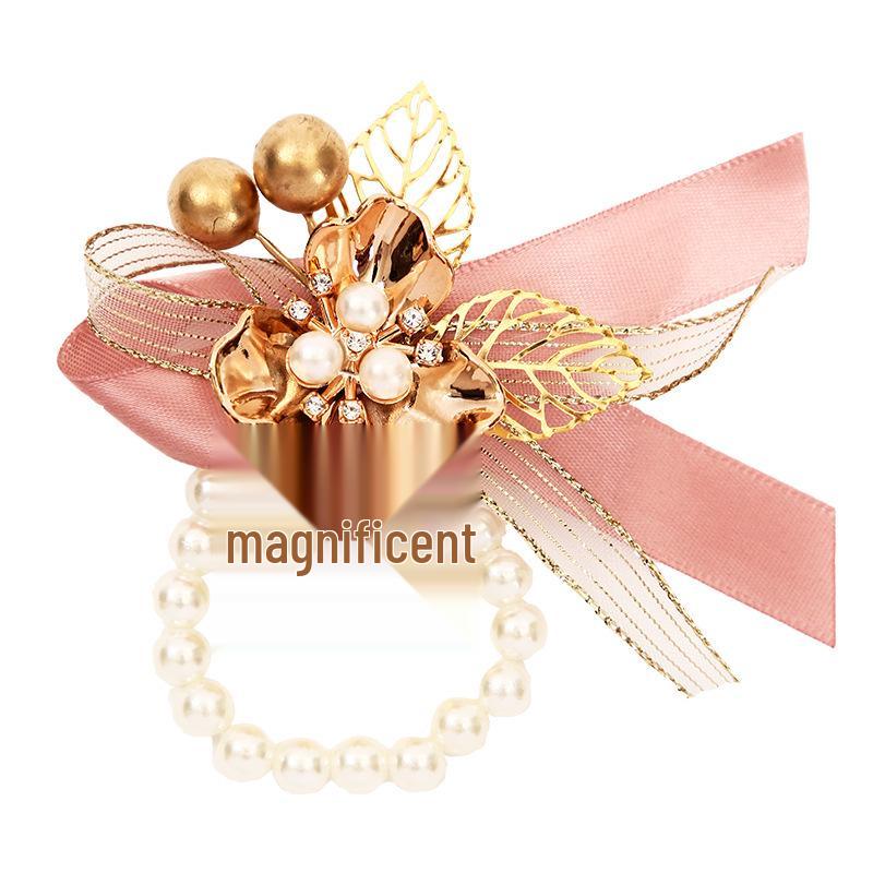 Bridesmaid Pink Rose Corsage Bracelet - Wedding Flower Accessory