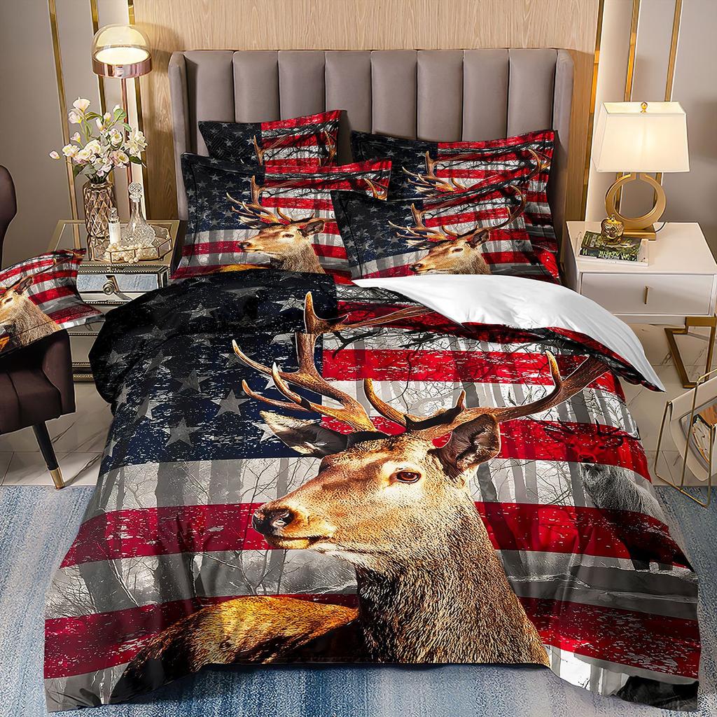 Cartoon Animation Bedding 3D Digital Printing Animal Plaid Unicorn Quilt Cover Three-Piece Set
