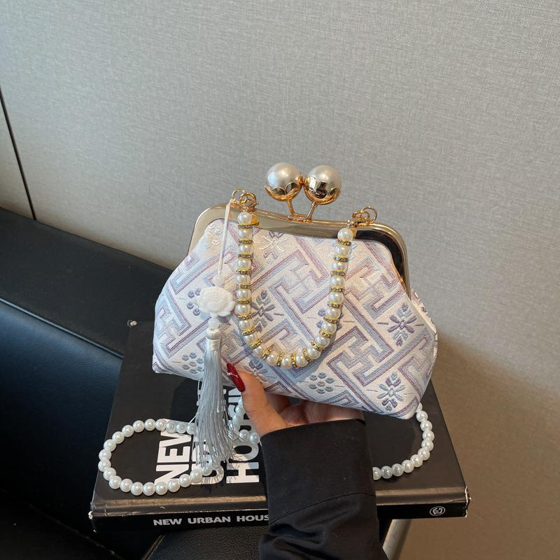 Small Bag Women's New Summer Fashion Mouth Gold Bag High-end Pearl Chain Messenger Bag