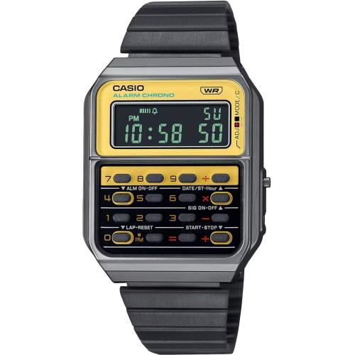 

Casio Vintage Series Heritage Colors CA-500WEGG-9B Digital Watch with 8-Digit Calculator, Unisex, Metal Band, Gunmetal and Yellow, Overseas Model