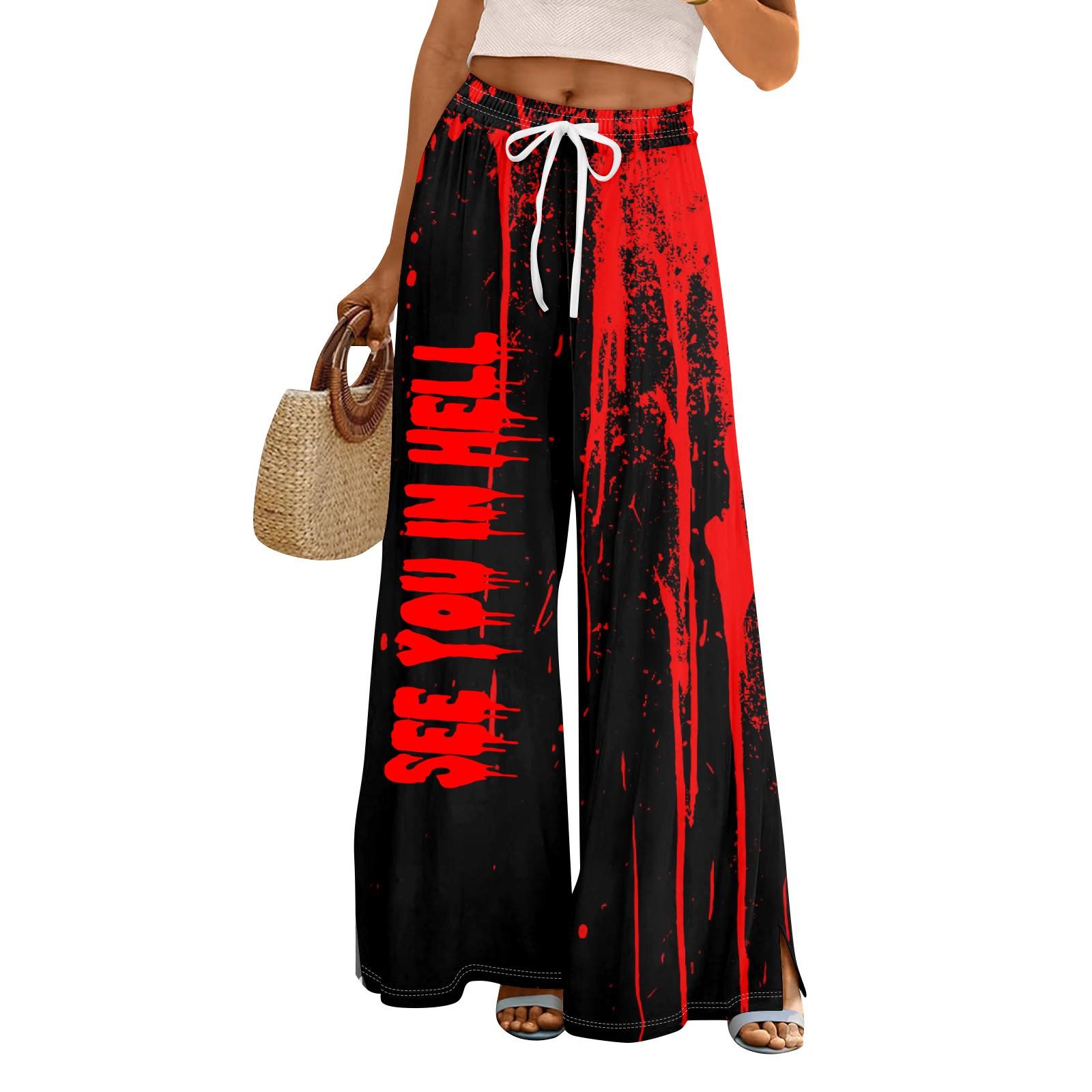 

Женские летние брюки палаццо в стиле бохо с высокой талией и широкими штанинами, с принтом на Хэллоуин, повседневные брюки с карманами S