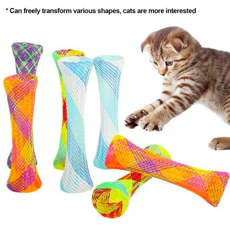 10pcs Cat Spring Toy Stick Freely Folding Spring Shape Colorful Spring Tube Kitten Toys Cat Interactive Toys Pet Supplies