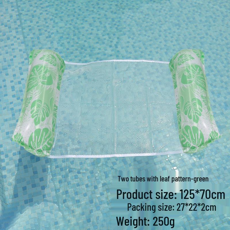 Portable Foldable PVC Striped Water Lounge Chair with Hanging Net - Single Inflatable Floating Bed