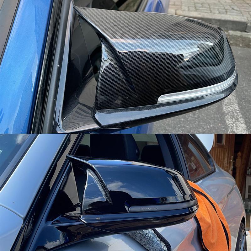 2 Pieces Rearview Mirror Cover Cap Carbon Black For BMW F20 F21 F22 F23 F30 F32 F36 X1 E84 F87 Carbon Fiber Pattern Accessories