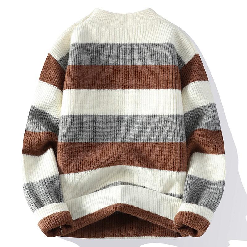 Autumn and Winter Semi High Neck Sweater Men's Thick Pullover Trendy Men's Knitted Sweater Top
