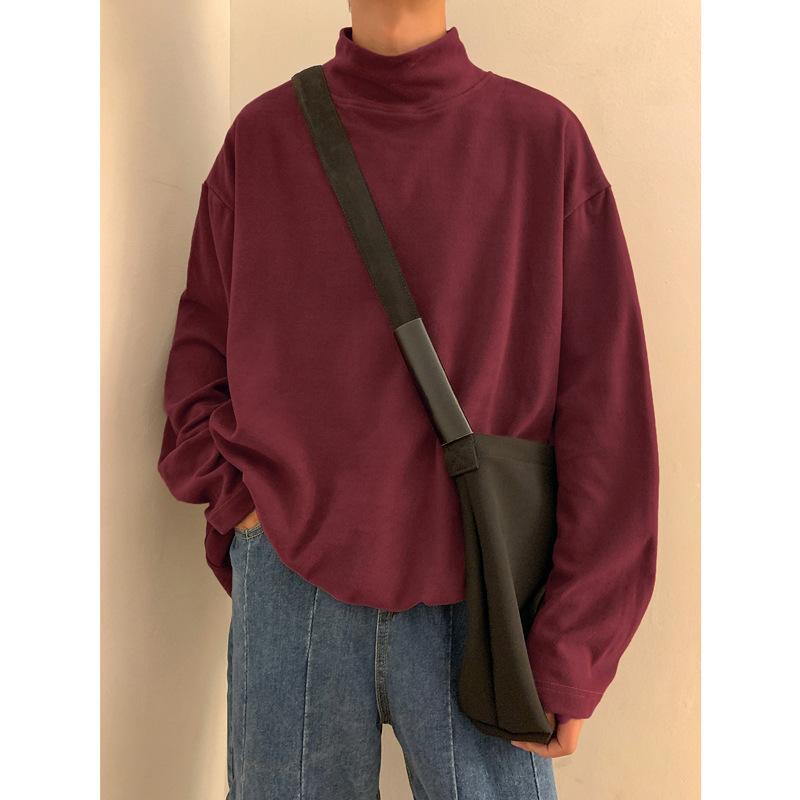 Męska Jednolita Kolorowa Warstwa Bazowa Jesienna Moda Półwysoki Dekolt Długi Rękaw T-Shirt Unisex Wszechstronna Odzież Codzienna Idealna do Noszenia Warstwowego z Bransoletką