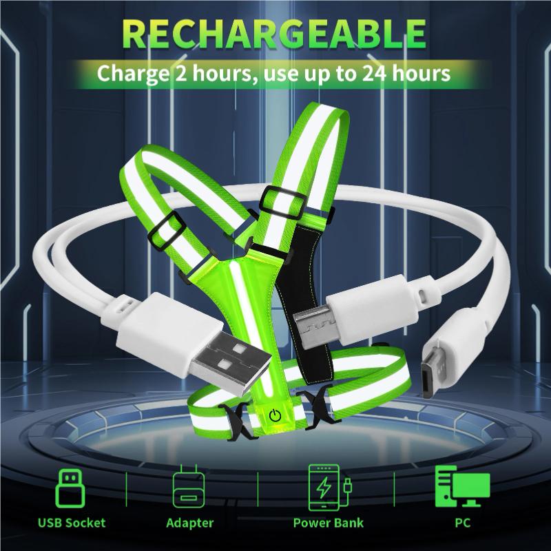 1PCS LED Reflective Running Vest USB Rechargeable High Visibility Night Running Riding Clothing Elastic Band,Safety Warning Vest