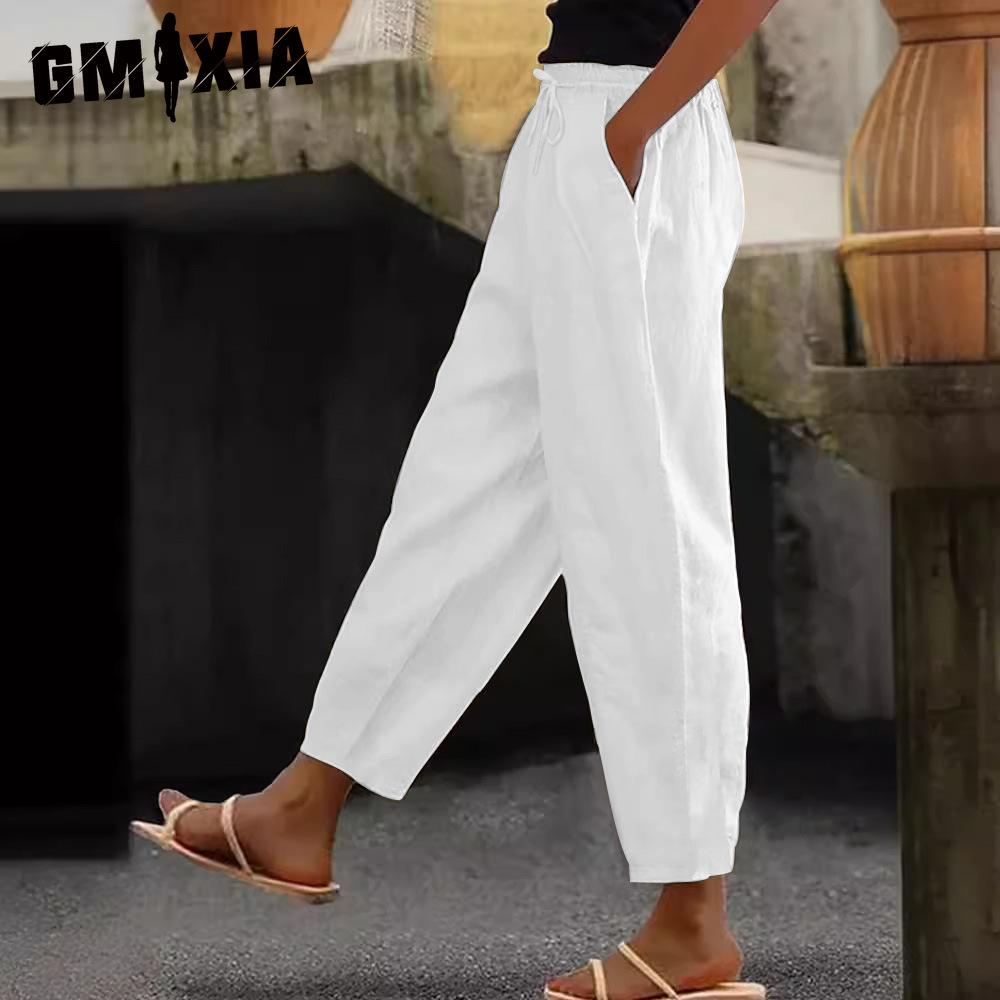 GMXIA Dámské módní ležérní jednobarevné kalhoty a capris