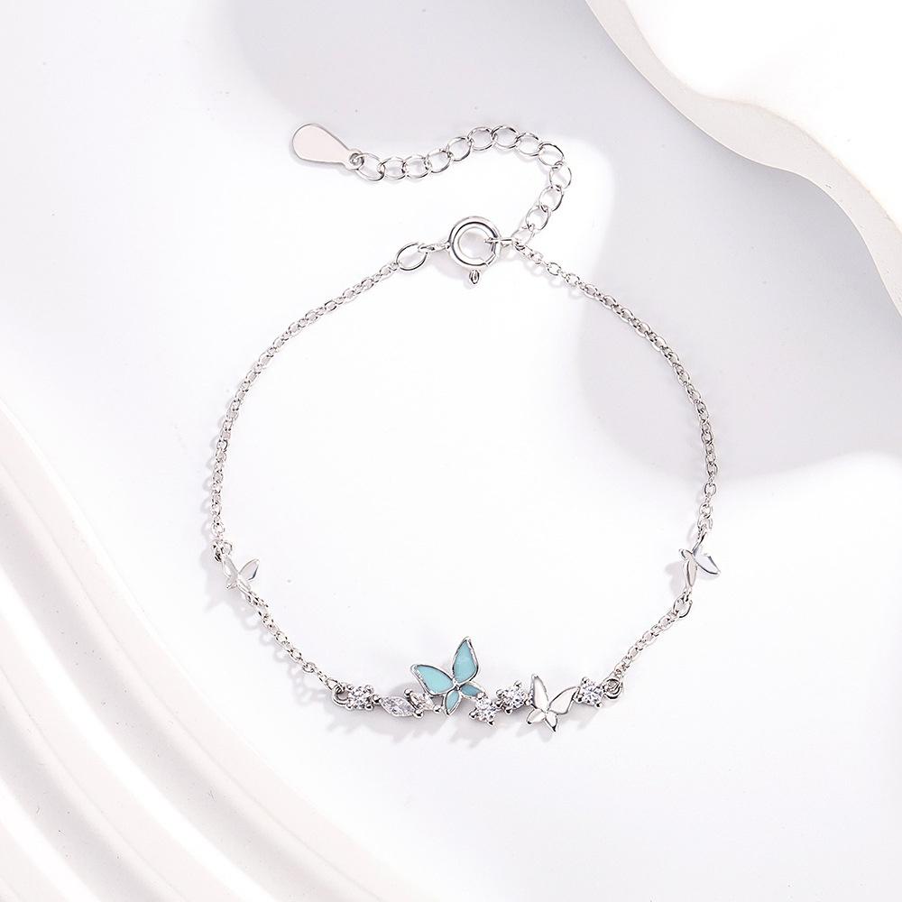 Boho Animal Female White Zircon Stone Butterfly Bracelet Silver Color Adjustable Wedding Jewelry For Women