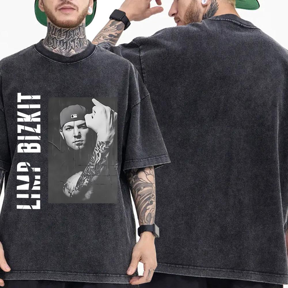 ZheXiong TEE Vintage Gewassen Rockband Limp Bizkit T-shirt Heren Dames Kleding Mode Hip Hop Gothic Oversized Korte Mouw T-shirt Streetwear M