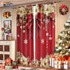2pcs Christmas ball bow red printed blackout curtains multiple size living room insulation holiday decoration   machine washable
