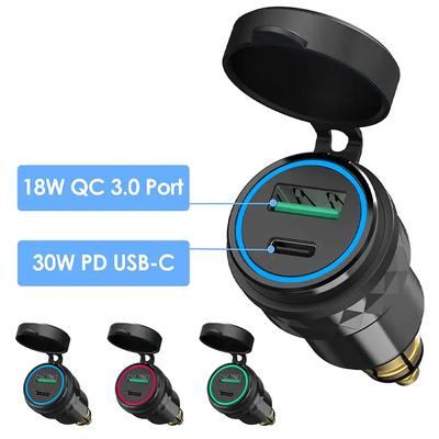Αλουμίνιο USB QC 3.0 Γρήγορος Φορτιστής PD Διπλός Προσαρμογέας Φορτιστής Αδιάβροχη Υποδοχή Μοτοσυκλέτες για Υποδοχή DIN/BMW