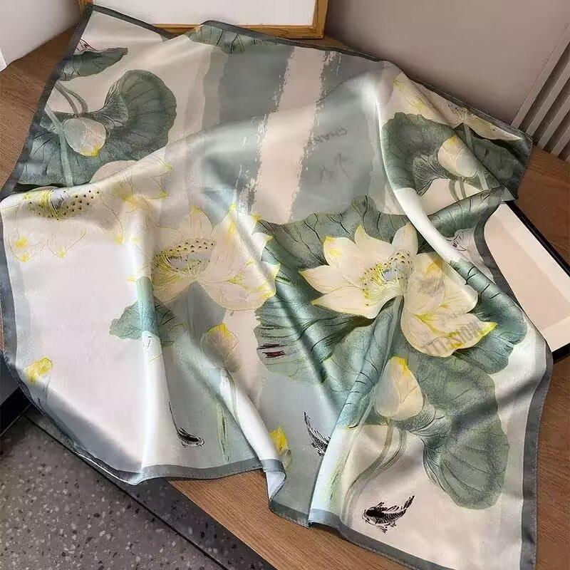 Silk scarf scarf women's thin flower scarf shawl silk scarf new printed double-sided imitation silk new silk satin fashion
