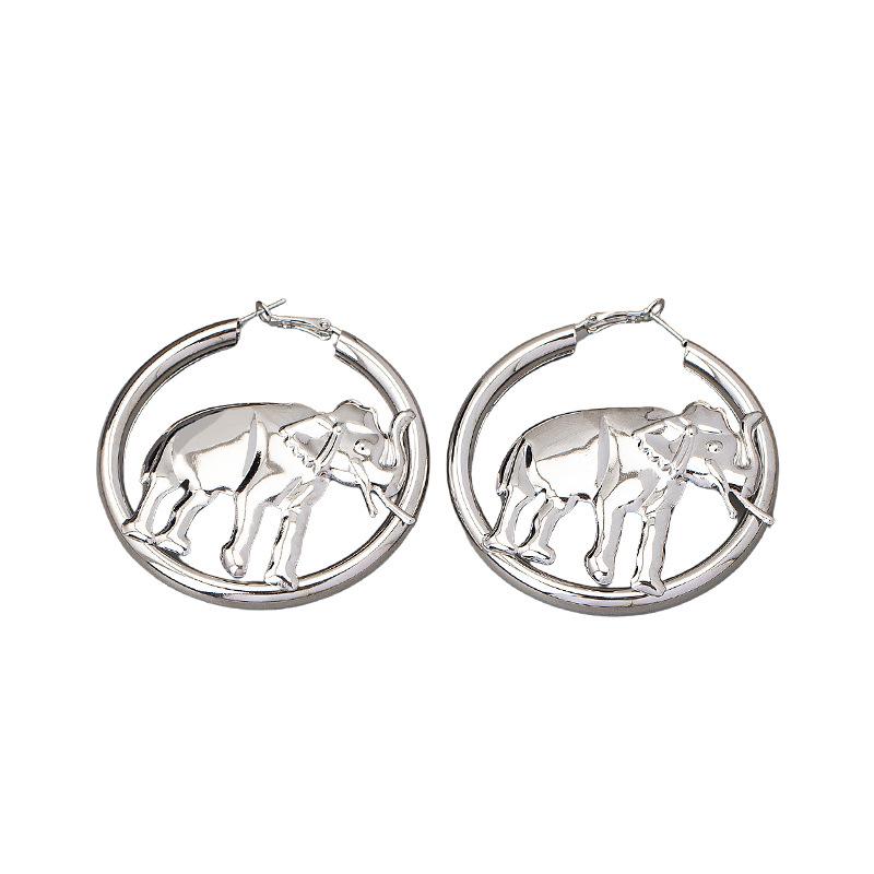 Stylish European-American Elephant Hollow Metal Earrings