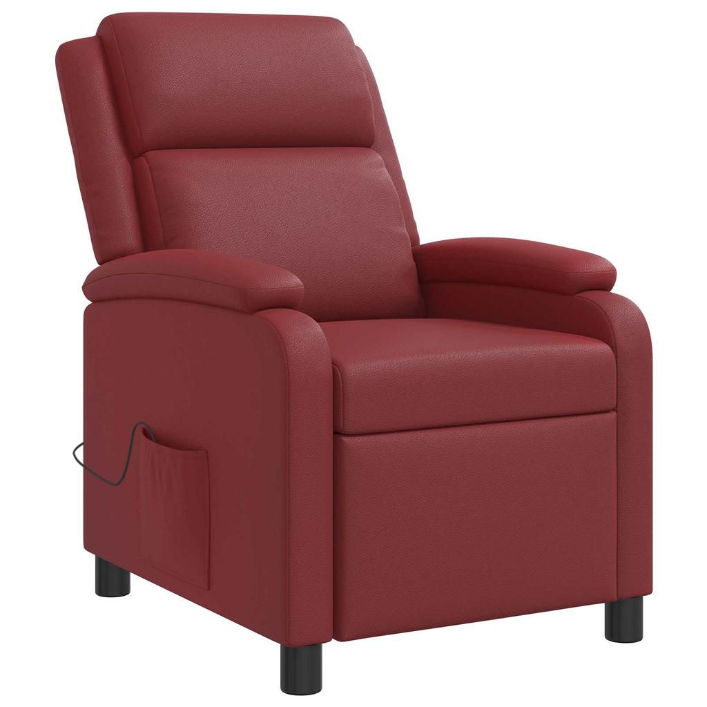 Massage Recliner Chair Wine Red Artificial Leather