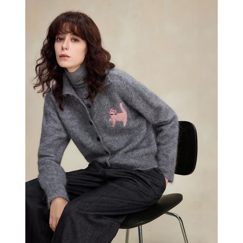 Demana Women's Alpaca Blend Cat Patch Lapel Cardigan