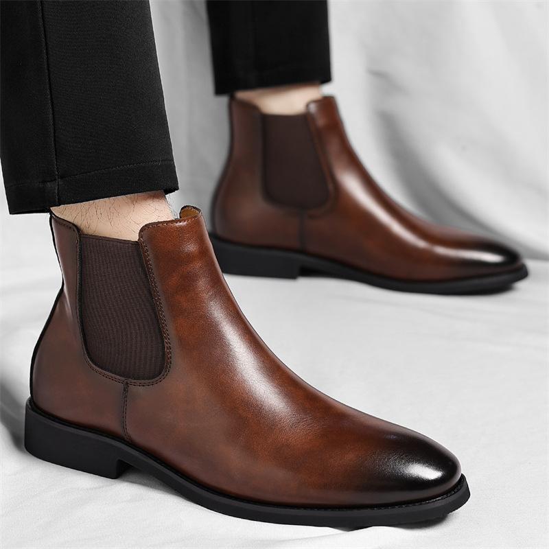 British Vintage Chelsea Boots Men's Shoes Fleece Leather Boots Martin Boots Plus Size Boots Men's