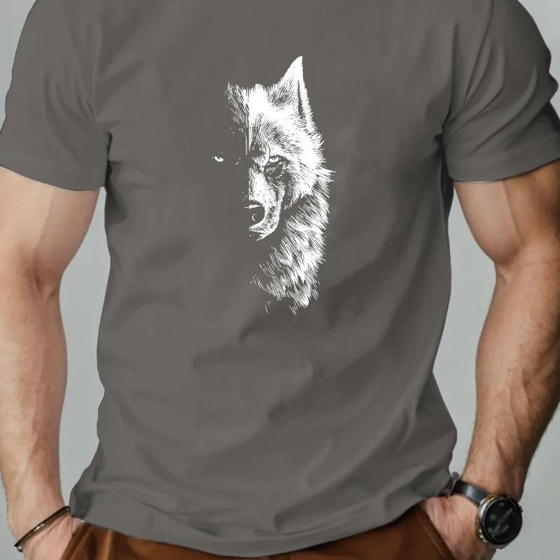 Men's Beige T-Shirt - Minimalist Wolf Graphic Tee for Everyday & Formal Outfits