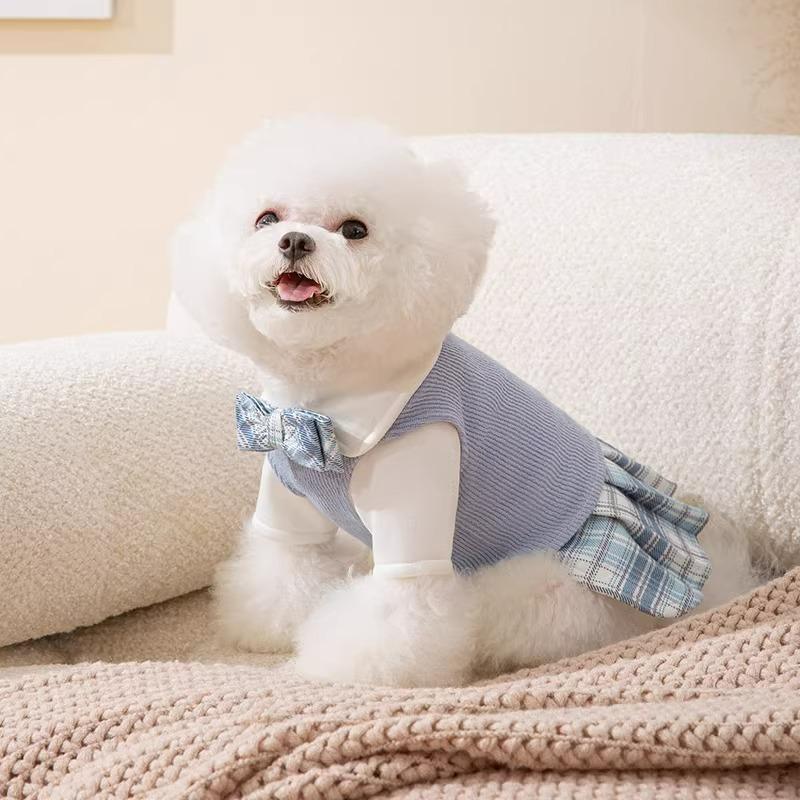 Korean college style couple outfit puppy dog autumn and winter warm teddy than bear cat two-legged skirt pet clothes