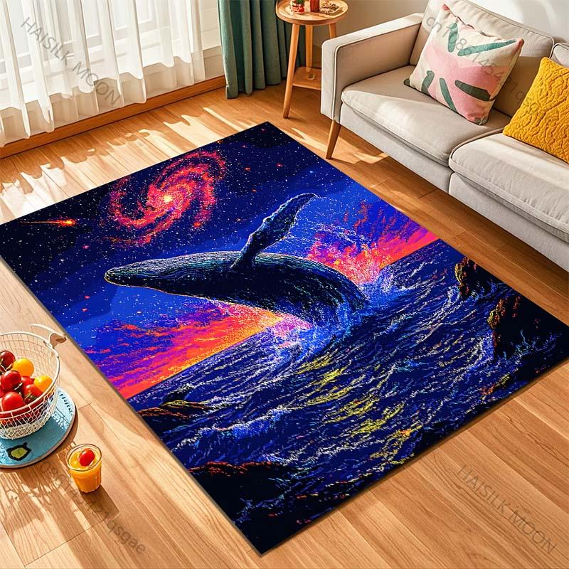 1PC Whale leaping under starry galaxy Print Carpet Rug for Living Room Bedroom Sofa Doormat Home Decor Non-slip Floor Mat