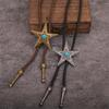 Classical Braided Leather Cord Bolo Tie with Metal Star Turquoises Pendant Western Vintage Necktie Shirt Collar Necklace