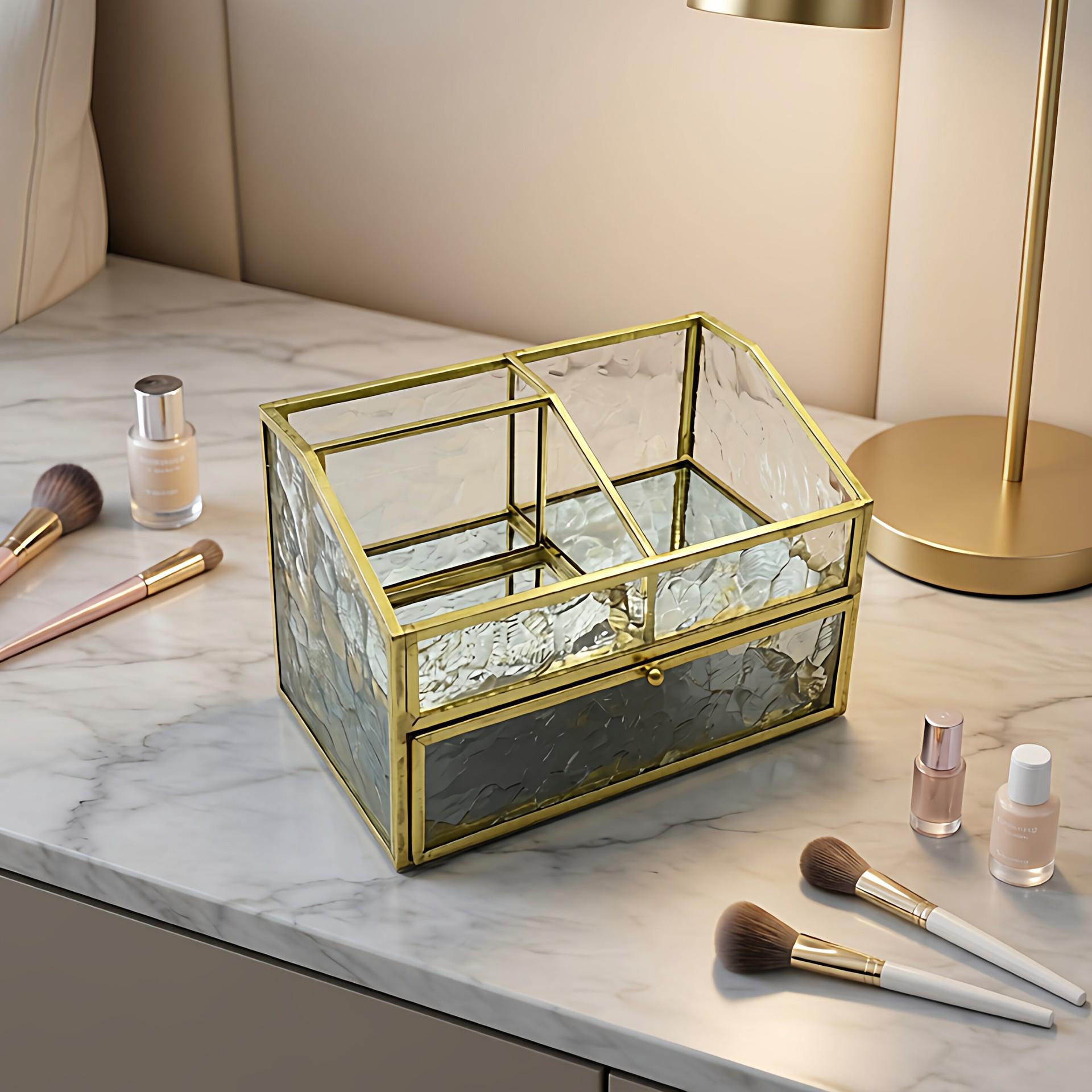 

2021 New Style Transparent Desktop Organizer Drawer for Office & Cosmetics 19 x 10.5 x 12 cm золотий