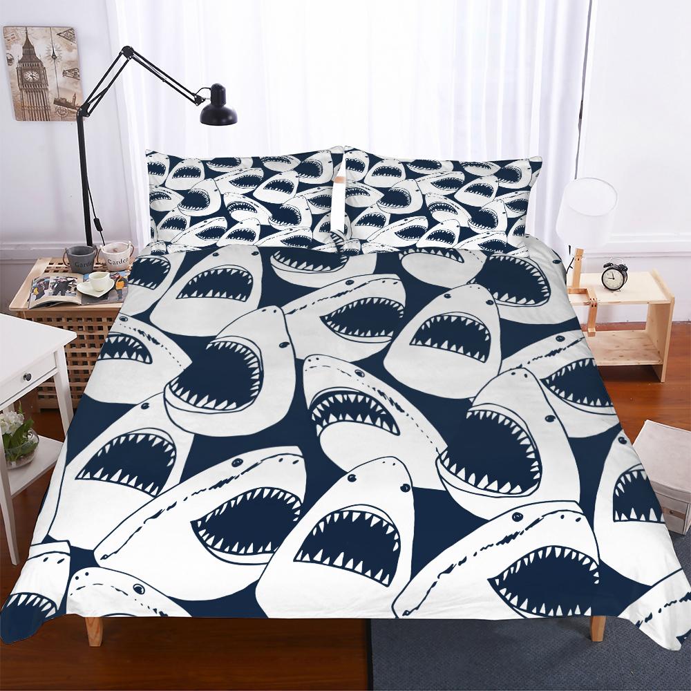 3D Digital Shark Duvet Cover Set With Pillowcase Bedding Set Single Double Twin Full Queen King Size Bed Set For Bedroom Decor