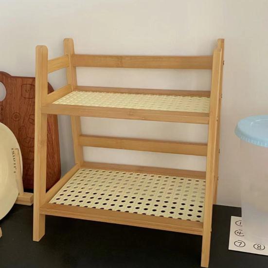 2-Tier Storage Shelf Rustic Wooden Desktop Stand Display Rack Trapezoidal Storage Organizer