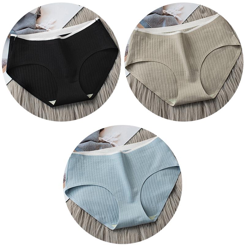 3Pcs Women's Underwear Cotton Seamless Stripes Panties Soild Color Skin- friendly Lingerie Woman Panty Low Waist M-XL Plus Size