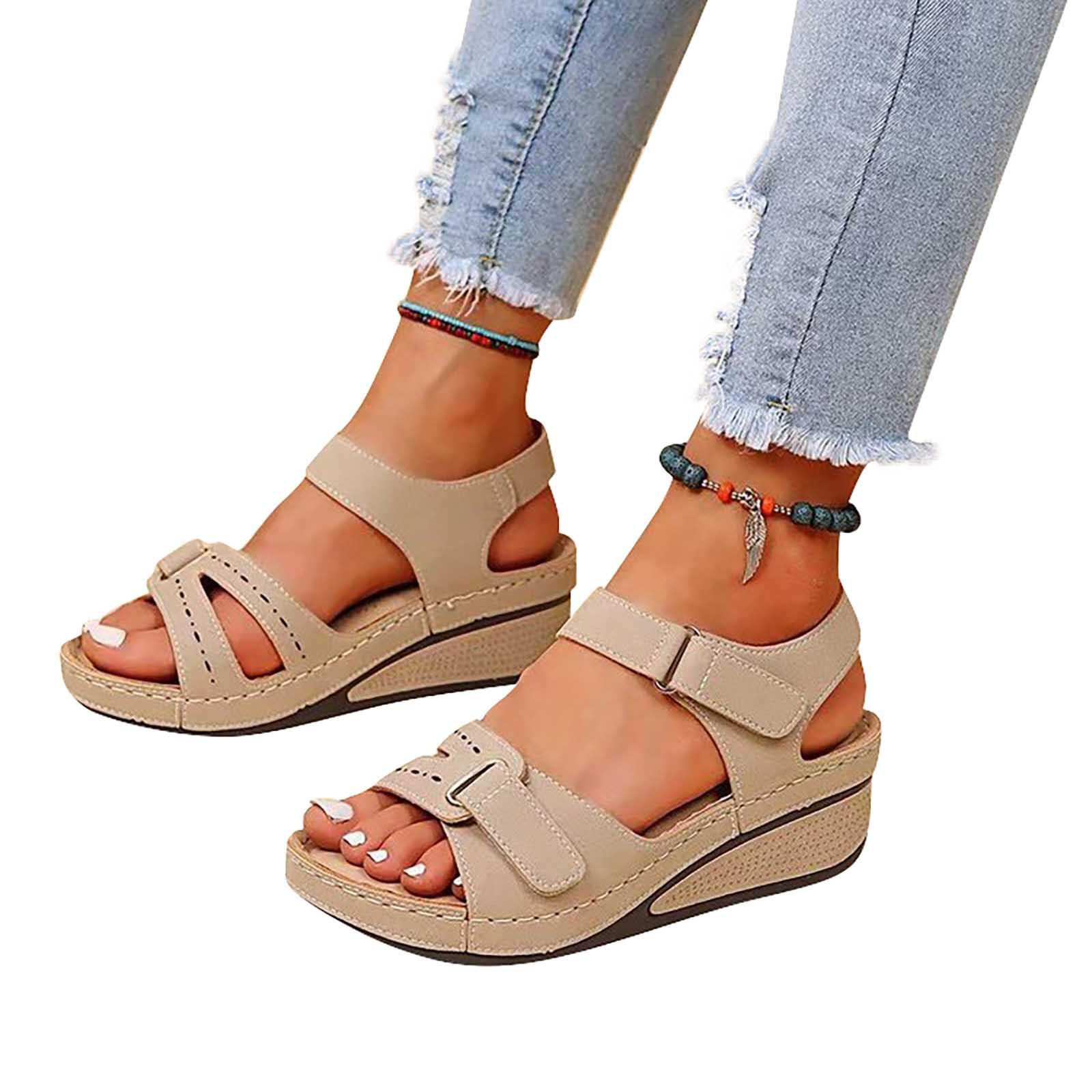 Удобные женские ортопедические сандалии на танкетке рыбий рот Туфли на высоком каблуке Женская обувь Сандалии 39 бежевый 1530₽