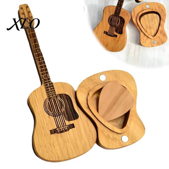 Wooden Pick Storage Guitar Holder with Stand, Plectrum Display Small Ornament Miniature Shape, Organizer for Lovers Case
