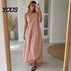 Casual Dress Women Women's Summer One Shoulder Beach Sundress, Pleated A-line Party Wear Flowy Long Dress, Loose Travel Vacation
