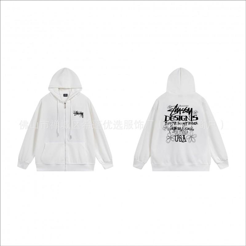 Hooded Zip-Up Sweatshirt Men Women Letter Print Loose Fit Casual Streetwear