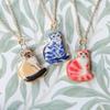 Stainless Steel Kitten Print Enamel Ceramic Pendant Necklace/Bracelet