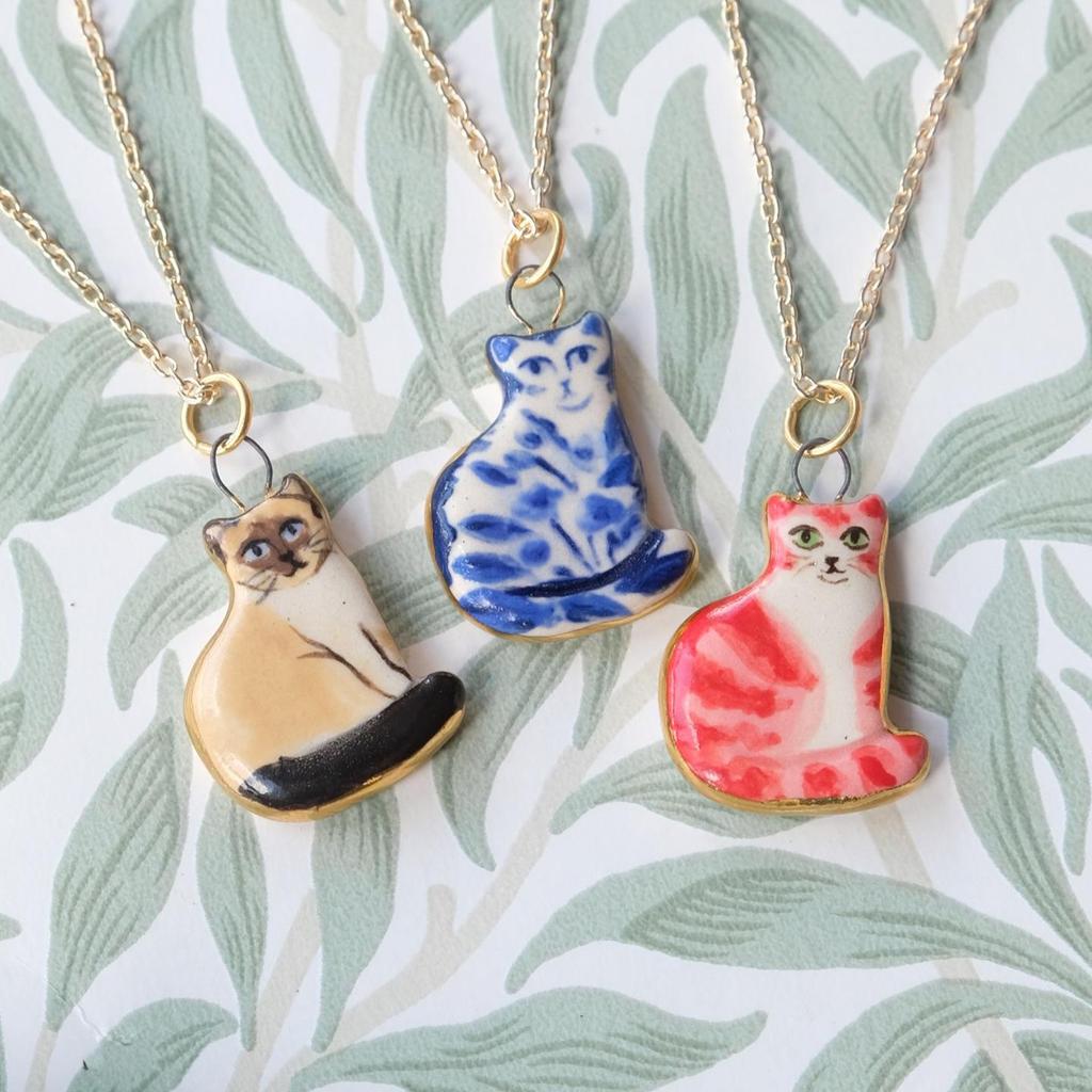 Stainless Steel Kitten Print Enamel Ceramic Pendant Necklace/Bracelet