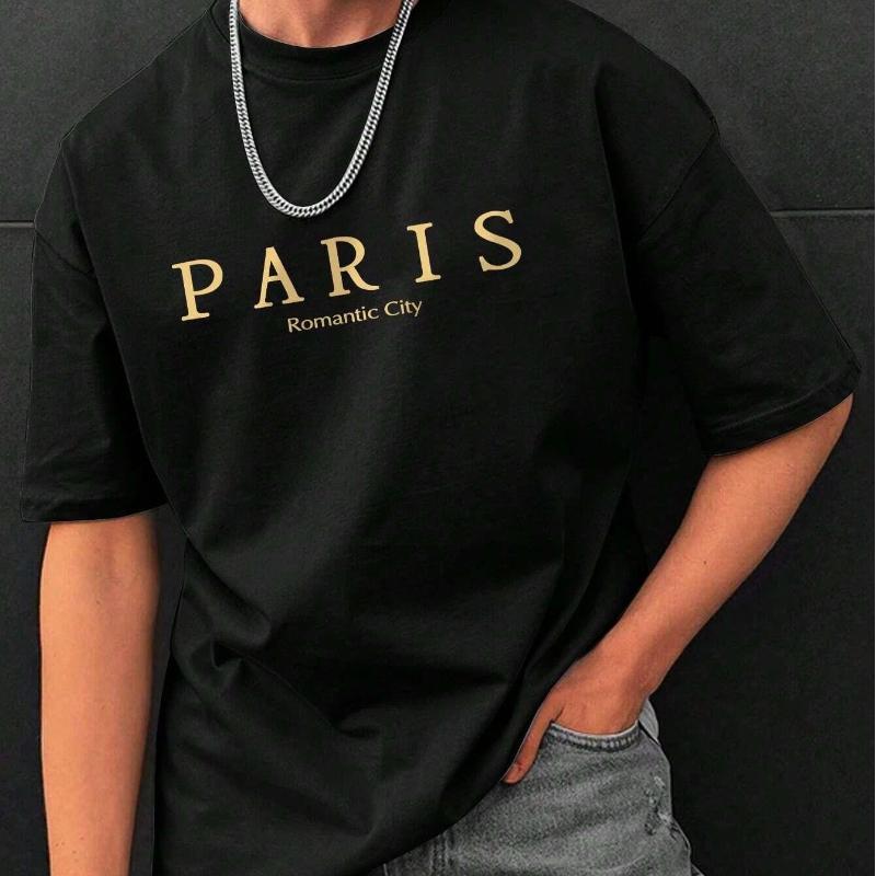 Paris Romantic City Letter Graphic Print Tees Men T-Shirt Summer Loose Clothing Loose Cotton Oversize Tshirt Street Soft Tops