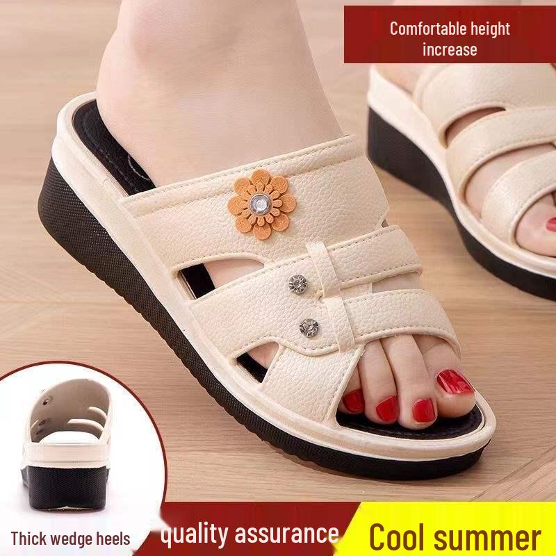 Women's Summer Wedge Heel Waterproof Platform Beach Slippers - Korean Style, One-Strap Design